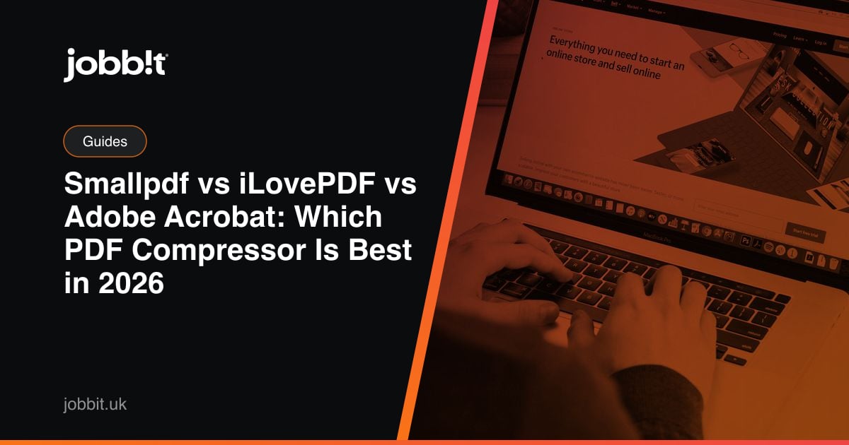 Titulka blogu Jobbit porovnávajúca tri nástroje na kompresiu PDF vedľa seba